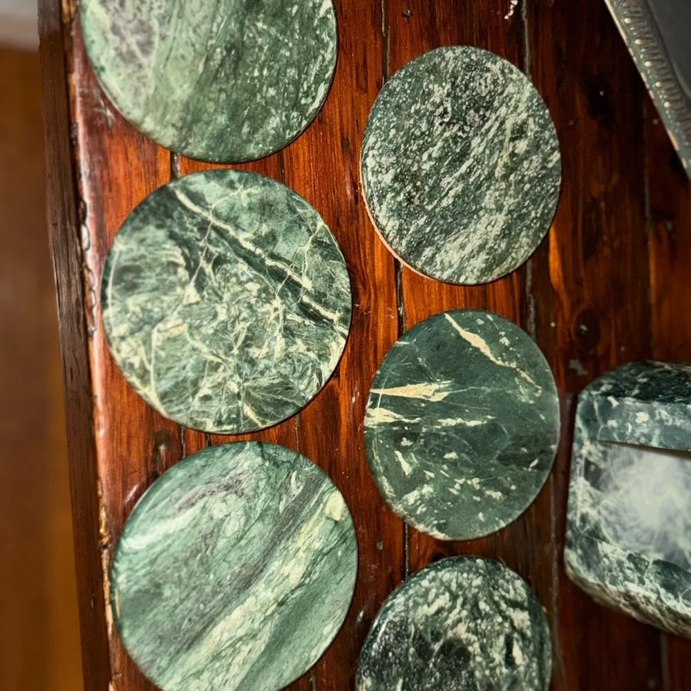 MCM vintage Green Marble Jade Coaster Set